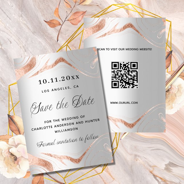 Goldmarmor der Silber-Rose - moderner QR-Code Save The Date (Von Creator hochgeladen)
