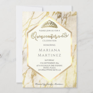 Goldmarmor geometrische Kalligrafie Quinceañera Einladung