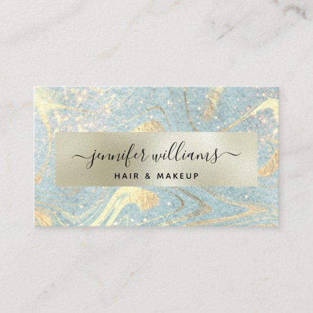 Goldmarmor Modernes Elegantes Blue Makeup Artist C Visitenkarte (Vorderseite)