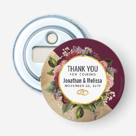 Goldmarmor Muster und Burgund Florals Hochzeit Flaschenöffner