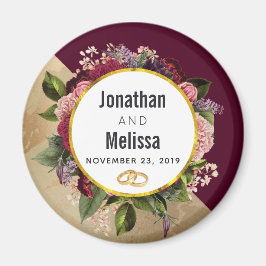 Goldmarmor Muster und Burgund Florals Hochzeit Magnet