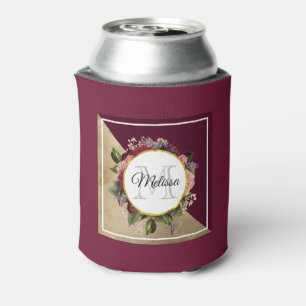 Goldmarmor Muster und Burgund Florals Monogramm Dosenkühler