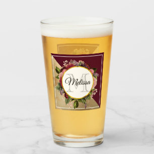 Goldmarmor Muster und Burgund Florals Monogramm Glas