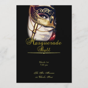 Goldmaske auf schwarzem Maskerade-Party Einladung