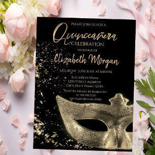 Goldmaske, Confetti Quinceañera Einladung