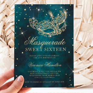 Goldmaske Glitzer Maskerade aquamarin grün Sweet 1 Einladung