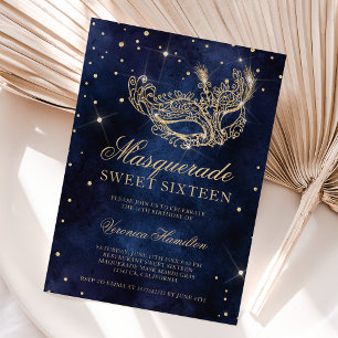 Goldmaske-Maskerade-Maske, blau Sweet 16 Einladung