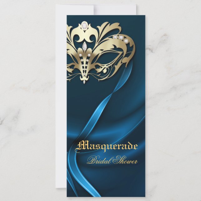 Goldmaskerade-blaue Brautparty-Einladung Einladung (Vorderseite)