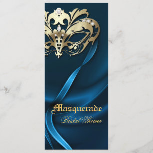 Goldmaskerade-blaue Brautparty-Einladung Einladung