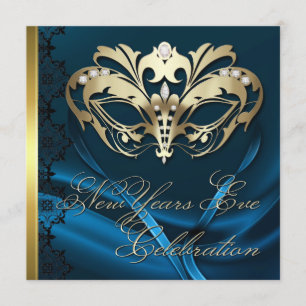Goldmaskerade-Masken-blaue neue Jahr-Einladung Einladung