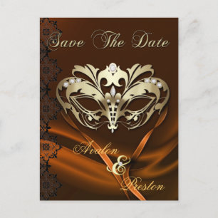 Goldmaskerade-orange Juwel Save the Date Ankündigungspostkarte