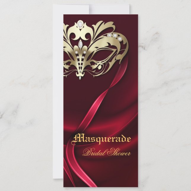 Goldmaskerade-rote Brautparty-Einladung Einladung (Vorderseite)