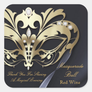 Goldmaskerade-Schwarz-Party-Aufkleber Quadratischer Aufkleber