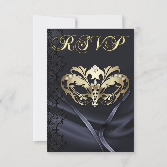 Goldmasquerade Black Jeweled UAWG Einladung (Vorderseite)