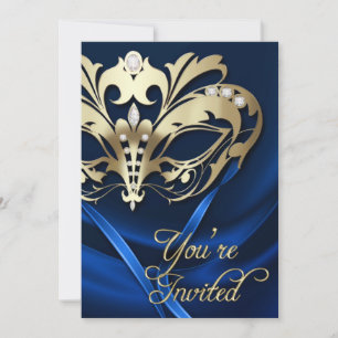 Goldmasquerade Blauer Juwelier Party Einladung