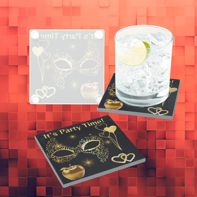 Goldmasquerade Es ist Party Zeit | Glasuntersetzer (Von Creator hochgeladen)