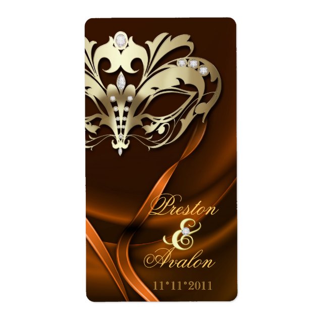 Goldmasquerade Orange Jeweled Wedding Wine Label (Vorne)
