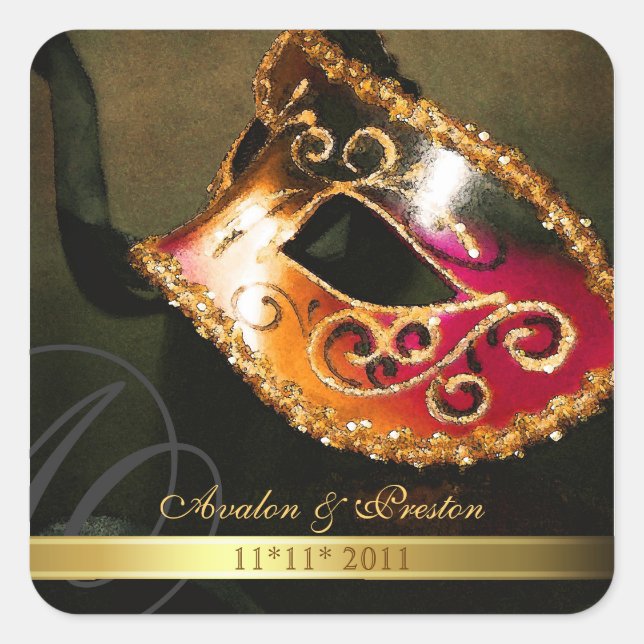 Goldmasquerade-Swirl Save the Date Sticker (Vorderseite)