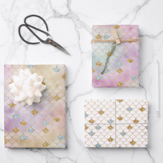 Goldmedaille Aqua Glitzer Traumstrecke Lila Merced Geschenkpapier Set (Vorderseite)