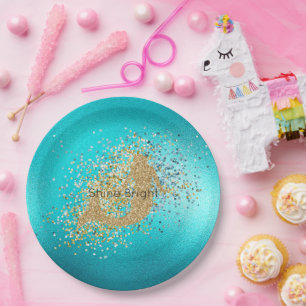 Goldmedaille Aqua Turquoise Glitzer Sparkone Meerj Pappteller