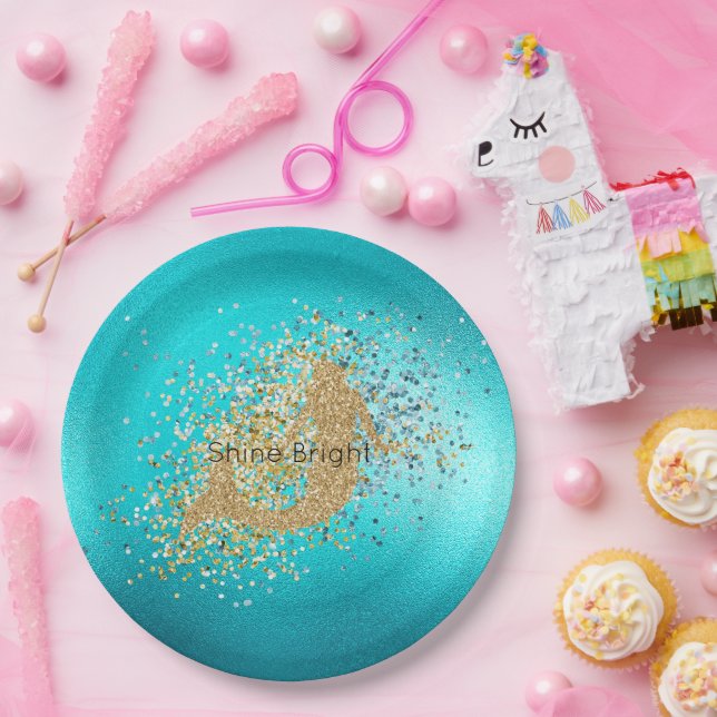 Goldmedaille Aqua Turquoise Glitzer Sparkone Meerj Pappteller (Party)