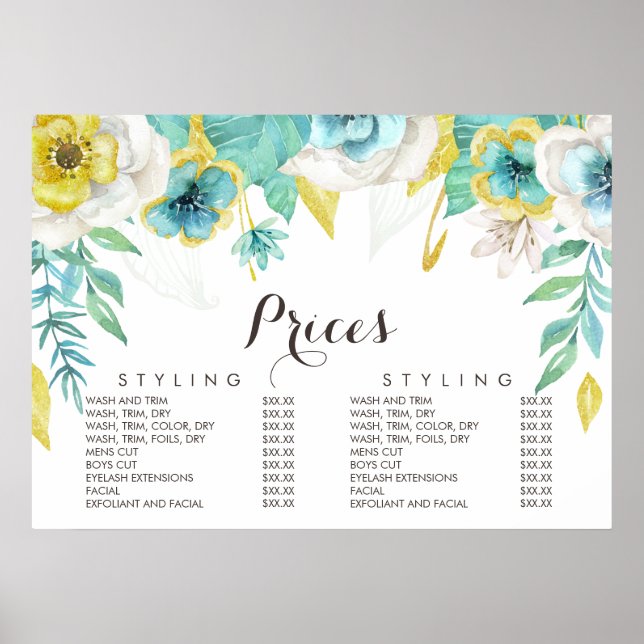 Goldmedaille Aquamarine Blumenbeautizik-Menü-Poste Poster (Vorne)