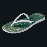 Goldmedaille auf der Emerald Green Trauzeugin Wedd Flip Flops<br><div class="desc">Diese wunderschönen Hochzeitskippen sind eine großartige Möglichkeit, Ihre Trauzeugin zu danken und zu erkennen, während sie gleichzeitig ihre Füße rette. Das elegante Design mit goldenen Spitzen-Frills auf smaragdgrünem Hintergrund und extravagant goldfarbenen Schriftzeichen zeichnet sich durch ein elegantes Design aus. Der Test liest Trauzeugin mit ihrem Namen unten. Ein guter Weg,...</div>
