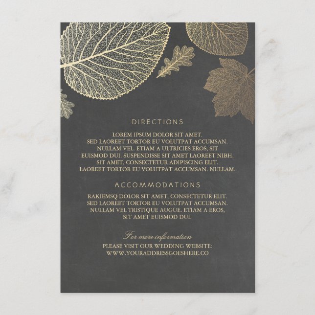Goldmedaille Blätter Hochzeitdetails - Information Begleitkarte (Vorderseite)