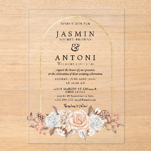 Goldmedaille Blume Fall Foliage Wedding Acryleinladungen