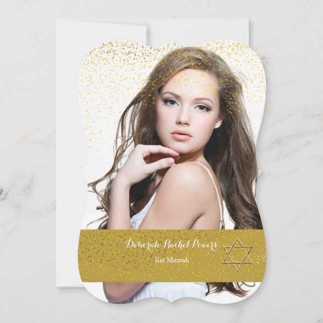 Goldmedaille Confetti Bat Mitzvah Einladung (Vorderseite)