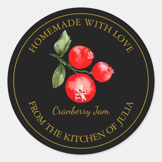 Goldmedaille Cranberry Jam Label | Schwarz Runder Aufkleber (Vorderseite)