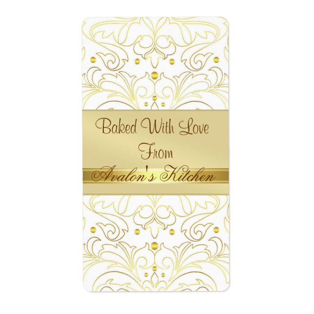 Goldmedaille Damask Filigree Holiday Baking Label (Vorne)