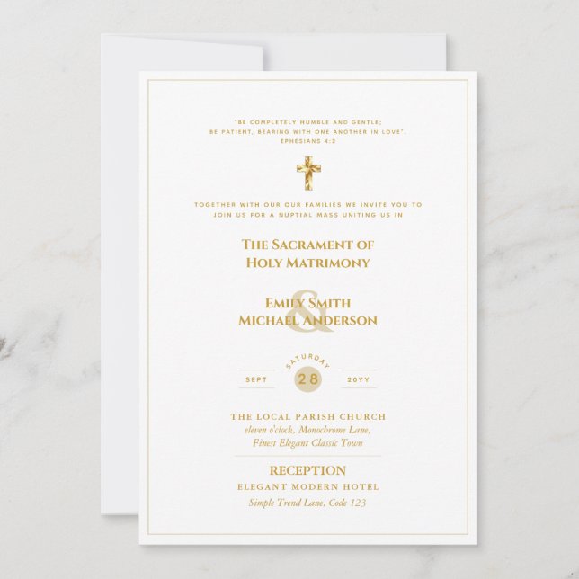 Goldmedaille der Verzierten katholischen Hochzeit Einladung (Vorderseite)