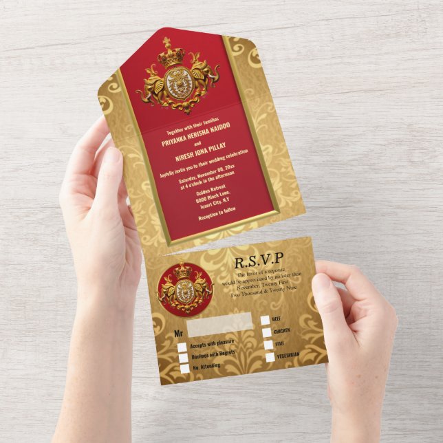 Goldmedaille-Elefanten-Luxus All In One Einladung (Abreißen)