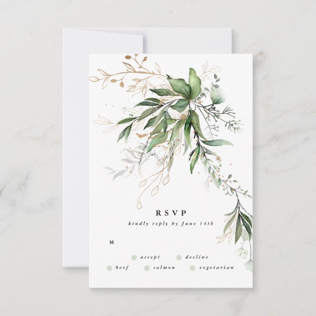 Goldmedaille Eukalyptus Elegantes Grün RSVP Karte (Vorderseite)