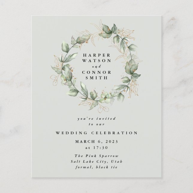 Goldmedaille Eukalyptus Wreath Green Glass Wedding Flyer (Vorne)