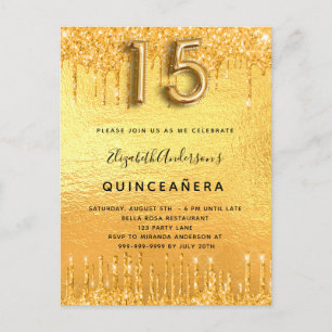 Goldmedaille für das Party Quinceanera Tropfen Einladungspostkarte
