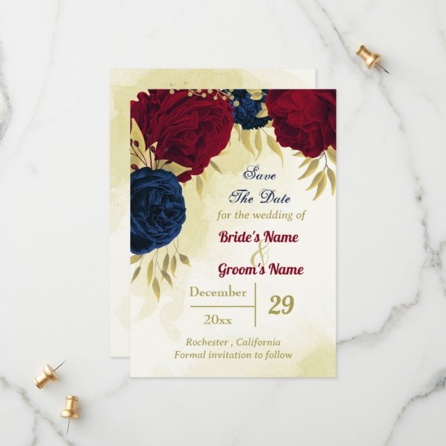 Goldmedaille für die Blume Save The Date (Vorderseite/Rückseite Beispiel)