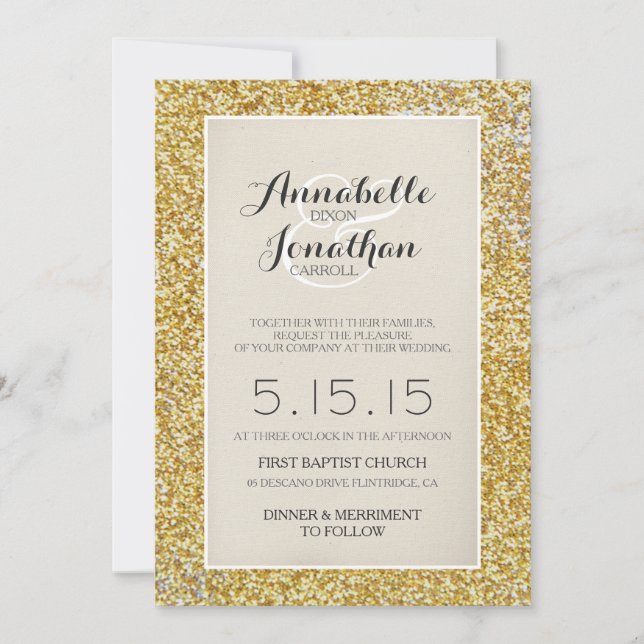 Goldmedaille für Hochzeiten von Glitzer Einladung (Vorderseite)