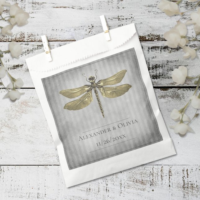 Goldmedaille Geschenktütchen (Gold Jeweled Dragonfly Wedding Favor Bags)