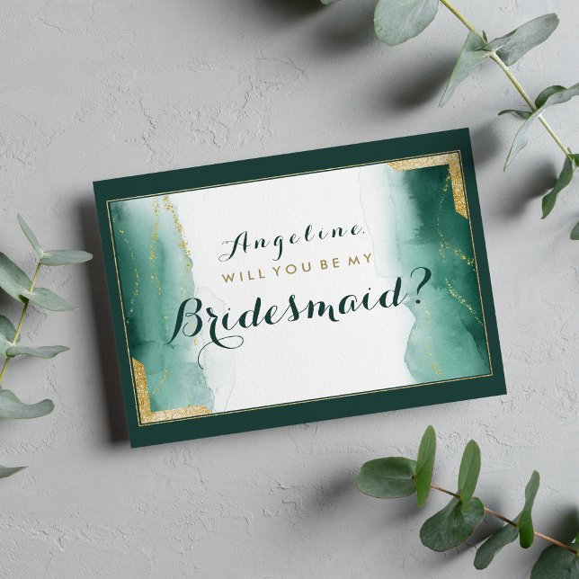 Goldmedaille Glitzer Bridesmaid Einladung (Watercolor emerald green gold glitter Bridesmaid)