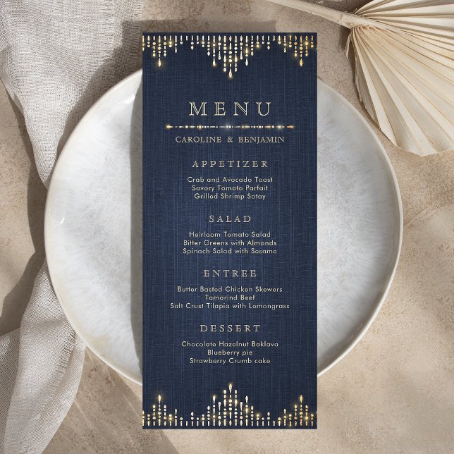 Goldmedaille Glitzer Marine Deko Jahrgang Hochzeit Menükarte (Glam gold glitter navy deco vintage wedding menu)