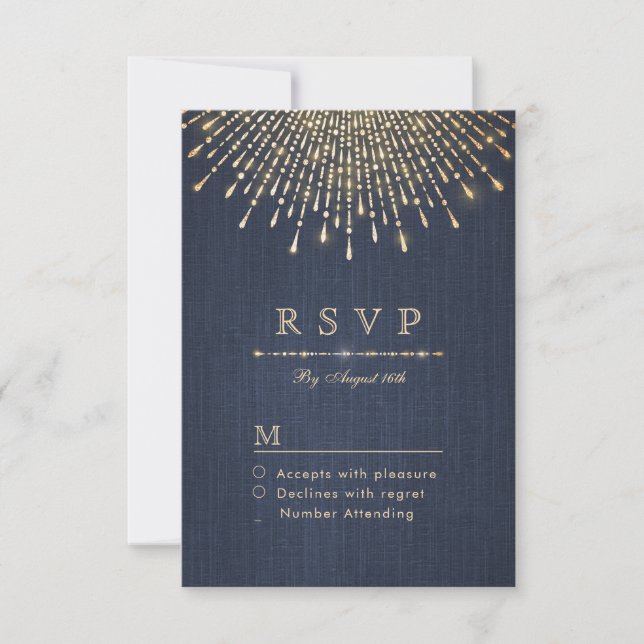 Goldmedaille Glitzer Marine Deko Jahrgang Hochzeit RSVP Karte (Vorderseite)