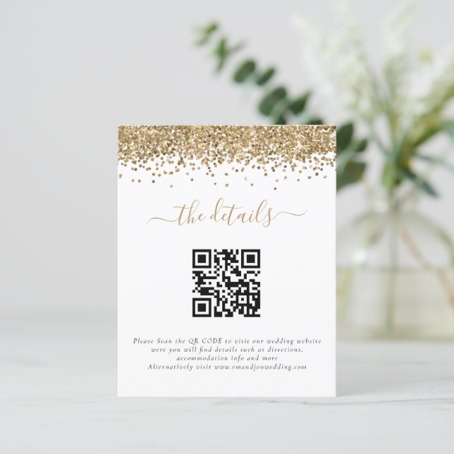 Goldmedaille Glitzer QR Code Hochzeitdetails (Stehend Vorderseite)