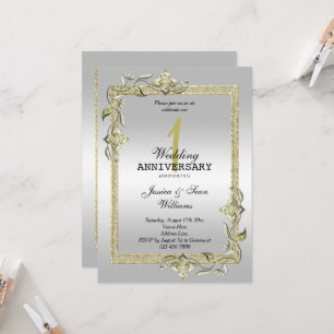 Goldmedaille, Glitzer & Silber 1. Hochzeit Einladung