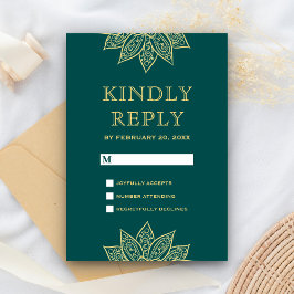 Goldmedaille Green Mehendi Henna Indian Wedding RSVP Karte