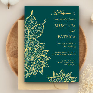 Goldmedaille Grüne Mehendi Henna Islamische Hochze Einladung