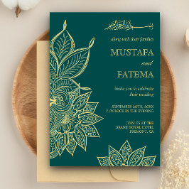 Goldmedaille Grüne Mehendi Henna Islamische Hochze Einladung