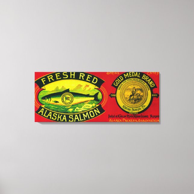 Goldmedaille Lachs kann LabelKodiak Island, AK Leinwanddruck (Vorderseite)