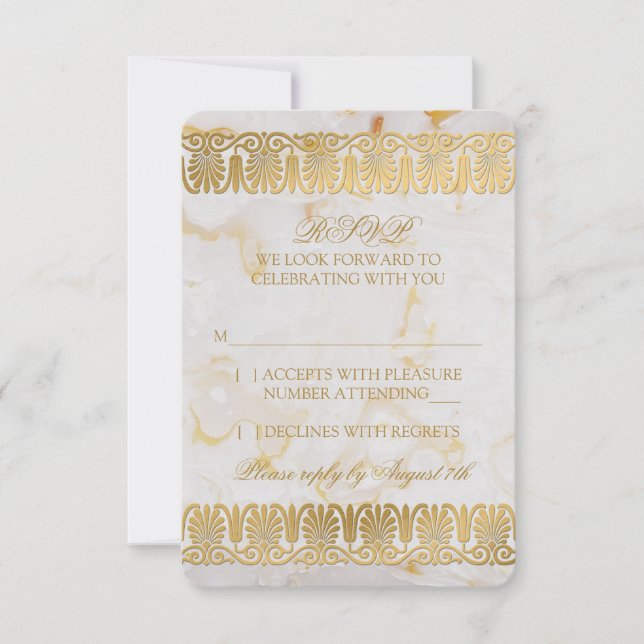 Goldmedaille Marmormarmor Hochzeitsszenierung RSVP Einladung (Vorderseite)